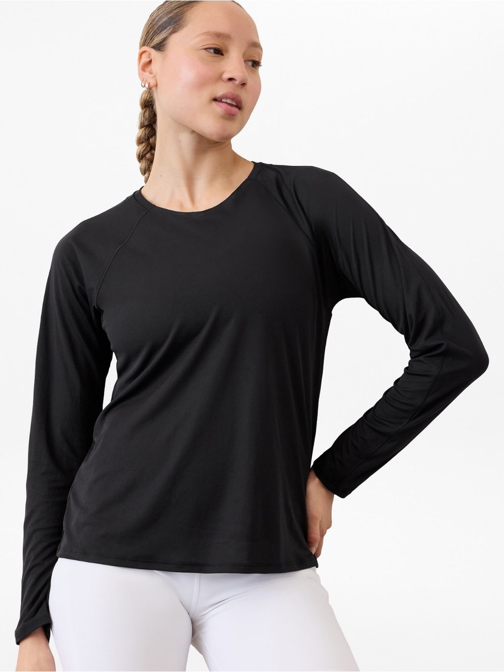 Athleta Grid Knit Top size L black